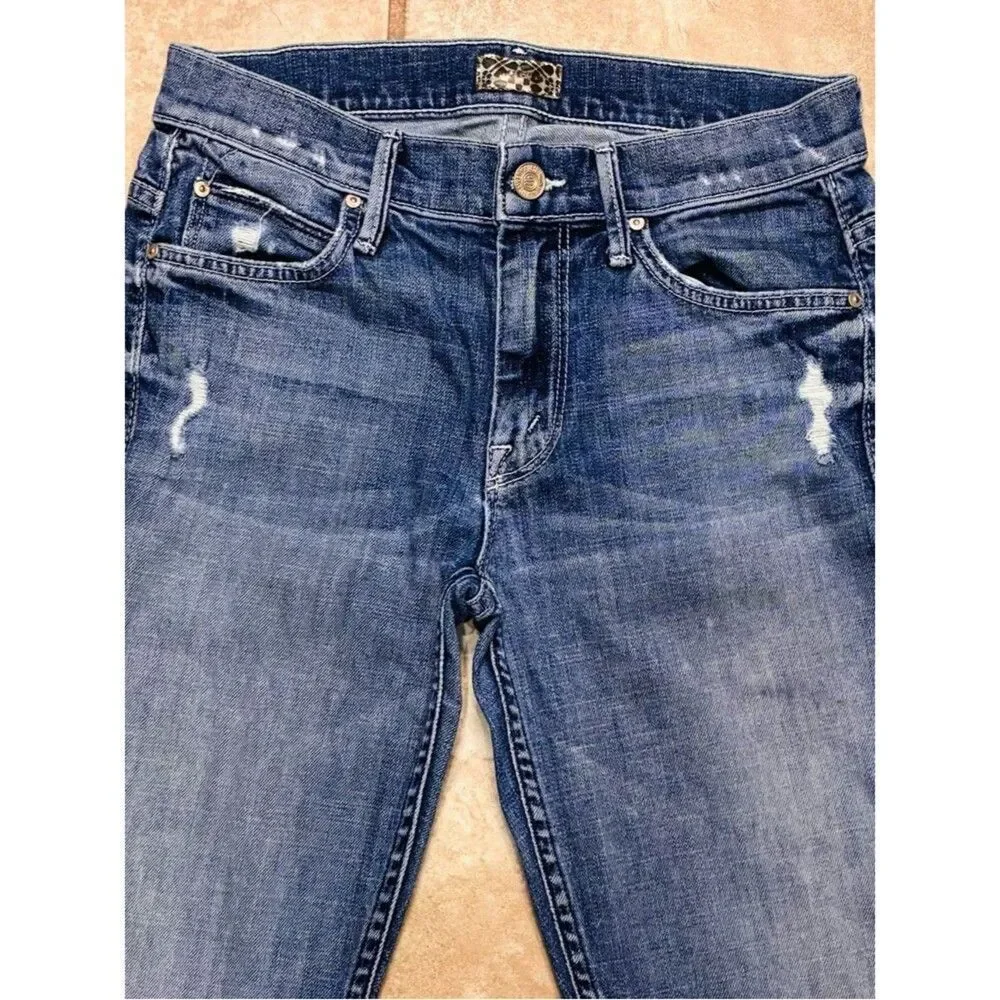 MOTHER The Muse Ankle Jeans 24x28 Blue Hooked Destroyed Stretch Denim EUC